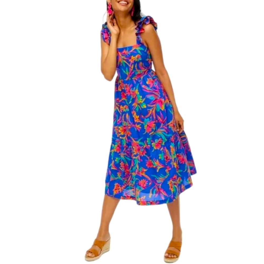 J. Crew - Square Neck Midi Dress in Floral Print, 00